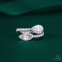 Anillo de Compromiso y Boda de Lujo con Diamante Cultivado en Laboratorio en Forma de Pera Marquise, Engaste de Bisel Toi Et Moi Bypass, Chapado en Oro de 14K, Certificado IGI