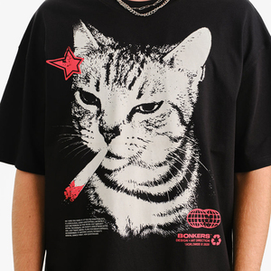 เสื้อยืดคอตตอนพิมพ์ลาย Cat After Hours DTF สไตล์สตรีทแฟชั่นทรงบ็อกซี่ โอเวอร์ไซส์ ทรงหลวม พิมพ์ลายกราฟิกคลาสสิก เสื้อยืดผู้ชาย - Product Image 4