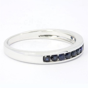 Wholesale OEM Luxury Band Design High Quality 18k Solid White Gold Rhodium Plated Classic Blue Sapphire Mens Ring - Product Image 4
