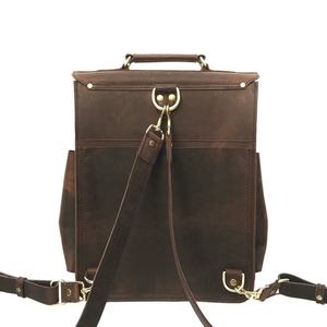 Brown Genuine Leather Vintage Softback <b>Waterproof</b> <b>Backpack</b> Unisex Detachable Strap Zipper Closure Travel 20-35L - Product Image 2