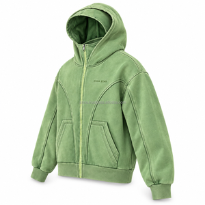 ZONA STAR Unisex Oversized <b>Zip</b>-Up <b>Hoodie</b> Green French Terry 100% Cotton Streetwear Casual with Front <b>Pocket</b> Winter Wear - Product Image 5