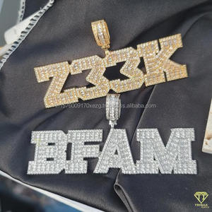Collier pendentif Hip Hop Lab Grown Diamond  "BFAM" plaqué or blanc avec chaîne en corde, bijoux pour homme - Product Image 4