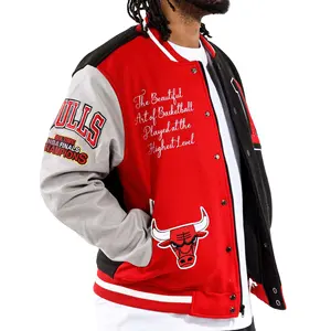 letterman custom Bulls Chenille Patches wool body with different contrast leather sleeves men's varsity jacket