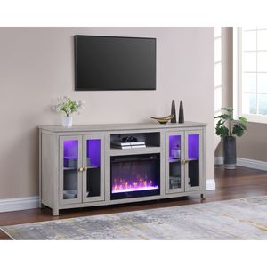 Mueble para TV Ellington de 70 Pulgadas con Chimenea, Color Gris Claro, con Gabinetes con Luces LED, Estantes y Calefactor - Product Image 5