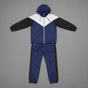 Survêtement unisexe à capuche avec blocs de couleur bleu, blanc et noir, fermeture éclair sur le devant, logo, style sportif, pour l'automne, coupe adulte et classique - Product Image 3