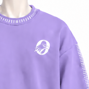 Mens Lavender <b>Stitched</b> Border Distressed Crewneck Sweatshirt <b>Oversized</b> Pullover Long Sleeve Casual Streetwear Fashion Training - Product Image 5