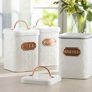 Vintage Metal Food Storage Containers <b>Set</b> With Lids <b>Farm</b> To Table Design Kitchen Use Airtight Rectangular Shape Gray Color - Product Image 2