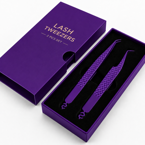Purple Precision Eyelash Tweezers with Textured Grip and Curved Tips for Accurate Application - Product Image 6