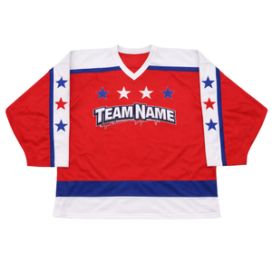 Maillot de hockey sur glace personnalisé pour hommes, sublimation, rouge, blanc, bleu, nom de l'équipe, uniforme de hockey, respirant, athlétique - Product Image 1