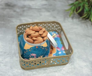 Bandeja Pichwai de Metal Elegante de Exportación India con Tarro para Servir Frutos Secos, Chocolates y Galletas, Disponible a Precio de Fábrica - Product Image 3