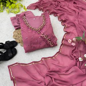 Kurta pour femme en rayonne violette, coupe ample, longueur ras du sol, tenue traditionnelle indienne pour mariage avec broderie - Product Image 5