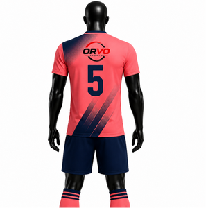 ORVO Customizable Men's <b>Soccer</b> Jersey Set Pink Navy Blue Number 5 V-Neck Short Sleeve Uniform Matching Shorts Socks Polyester - Product Image 3