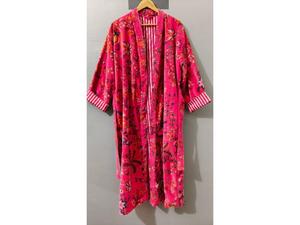 Luxury Printed Knitted Velvet Cotton Thick Long Autumn Winter <b>Kimono</b> Robe <b>Jackets</b> Bridesmaid Bathrobe Women Dressing Gown Pink - Product Image 1