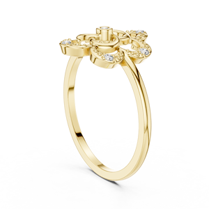 Anillo Clásico Minimalista en Forma de Flor de Oro Amarillo Sólido de 14k con Diamantes Cultivados en Laboratorio de Corte Redondo, Regalo de Boda Clásico - Product Image 3