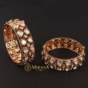 Nandita Polki Bangles-Trendy Copper Alloy Bracelets with Jade Pearl & Flower Design for Wedding - Product Image 3