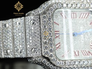 Pahal Jewels หรูหรา unisex คุณภาพสูงแซฟไฟร์คริสตัลเพชรล้อมสี่เหลี่ยมนาฬิกากลไกอัตโนมัติตัวเลขโรมันสีแดง - Product Image 2