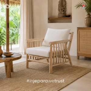 Fauteuil lounge en bois massif naturel, fauteuil rustique pour salon, villa, mobilier de resort, fabriqué à la main à Jepara, Indonésie - Product Image 6