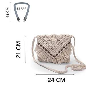 Bolso Bandolera de Macramé Hecho a Mano para Mujer, Bolso de Algodón Blanco Elegante para Uso Diario, Viajes Casuales - Product Image 4