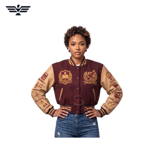 Blouson universitaire unisexe en cuir PU color block avec patch brodé, style motard et baseball, à bouton unique, épais, hiver, vintage - Product Image 2