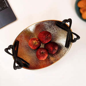 Bol à fruits en métal doré de luxe avec poignées sculptées artistiquement, bol de service décoratif pour table à manger, comptoir de cuisine, salon - Product Image 2