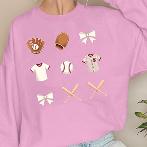 เสื้อสเวตเชิ้ตผู้หญิงแบบถักลายตารางพิมพ์ลายธีมเบสบอลพร้อมโบว์ - Product Image 2