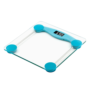 Balance de salle de bain numérique en verre trempé rectangulaire, capacité 150 kg, écran LCD, antidérapante, bleue - Product Image 1