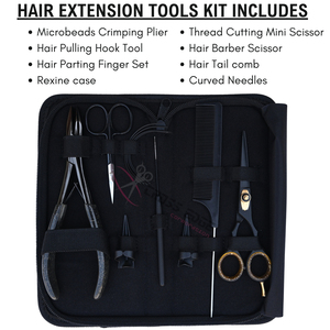 Kit Completo de Extensiones de Cabello de 7 Pulgadas con Microperlas Planas, Alicates de Crimpado, Gancho de Extracción, Tijeras de Corte de Hilo, Tijeras de Peluquería en Estuche - Product Image 2