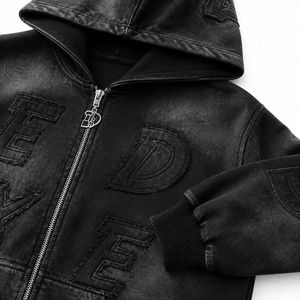 Sweat à capuche zippé personnalisé pour homme, style vintage délavé, avec lettres imprimées sur toute la surface, en molleton délavé à l'acide, streetwear, impression de logo d'équipe, OEM Sales Pro - Product Image 1