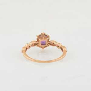 Anillo de Amatista con Corte Princesa Vintage, Certificado IGI, Plata de Ley 925, Chapado en Oro de 14K, Estilo Art Deco, Anillo de Boda con Piedra de Nacimiento - Product Image 3