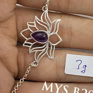 Handmade Light <b>Weight</b> Lotus Flower Design 925 Silver <b>Bracelet</b> With Natural Gemstone Fine Jewelry - Product Image 2