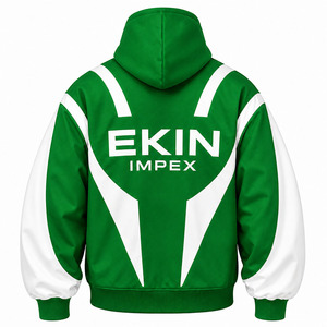 Sweat à capuche premium vert et blanc abstrait avec fermeture éclair |   Sweat à capuche streetwear avec masque intégré |   Vêtements d'extérieur unisexes tendance avec masque intégré - Product Image 2
