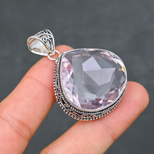 Magnifique pendentif en kunzite rose, pierre précieuse créée en laboratoire, en argent sterling 925, fait main, bijou statement, cadeau pour femme, très demandé - Product Image 4