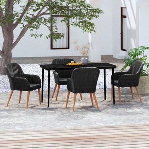 Ensemble de salle à manger de jardin noir 4 places, mobilier d'extérieur moderne, résistant aux intempéries, structure en métal, pieds en bois massif - Product Image 1