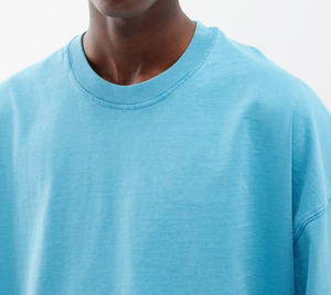 Camiseta Corta de Manga Corta para Hombre, Talla Grande, Color Azul Claro Sólido, Cuello Redondo, Estilo Casual, Tejido de Punto Jersey, 100% Algodón, Diseño Liso - Product Image 3