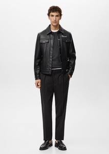 Veste en cuir d'agneau confortable et respirante, col montant, fermeture éclair, décontractée pour l'hiver, vestes décontractées personnalisées pour hommes - Product Image 2