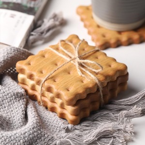 Modern Biscuit Shape Wooden Coaster Set Perfect For Coffee Tea <b>Table</b> <b>Protection</b> And Cute Kitchen Decor Wholesale From India - Product Image 5