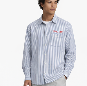 Camisa de Vestir Personalizada para Hombre, Manga Larga, a Rayas, con Botones, Estilo Casual de Negocios, con Logotipo Bordado - Product Image 2