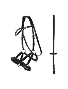Bridon classique en cuir pour cheval avec système de rênes, conçu pour l'entraînement quotidien et la pratique en arène - Product Image 1