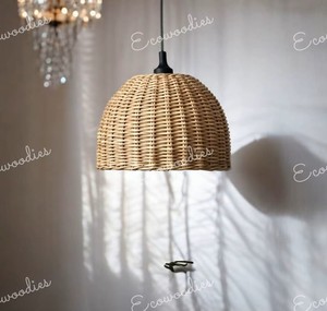 Lustre moderne en osier écologique et table de chevet en bambou tressé pour appartement, chambre, salle à manger, cuisine, salon, hôtel - Product Image 3
