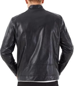 Veste en cuir véritable pour homme, écologique, imprimée par transfert thermique, style moto décontracté, fermeture éclair, coupe classique, logo personnalisé OEM - Product Image 3