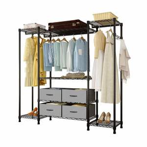 Porte-vêtements métallique robuste, organisateur de placard portable pour la maison avec cintres en fil métallique et tiroir en tissu pour organiser votre garde-robe - Product Image 1