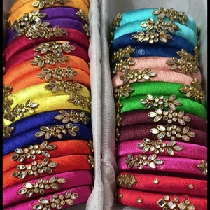 Vibrant Silk Thread <b>Bangles</b> Premium Quality Silk Thread intricate Kundan stonework lightweight <b>bangles</b> - Product Image 1