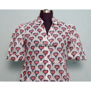 Vestido mini de algodón hecho a mano en India para mujer, con estampado floral hecho a mano, estilo casual y lindo para uso diario o fiestas. - Product Image 2