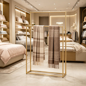 Étagère de présentation moderne en métal doré poli, sur pied, à 1 niveau, pour magasin de vêtements, avec étagères réglables - Product Image 2