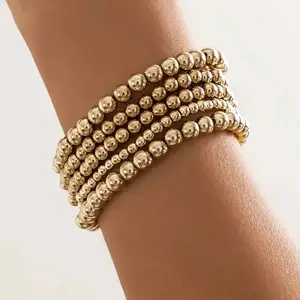 Vintage mehrschichtliches CCB-Perlen-Armband goldene Farbe handgefertigte Perlen große Kugelkette Armbänder für Damen Mode Statement Schmuck neu