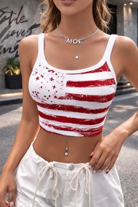 Crop top personnalisé avec imprimé drapeau américain pour femmes, rayures rouges et blanches, t-shirt sans manches graphique, débardeur tendance en coton, chemise décontractée pour femmes - Product Image 4
