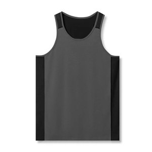 Panel Pattern Loose Fit Vest <b>Men</b> Apparel High Quality Vintage Tank Top Streetwear Spandex Elastane High Stretch Washed <b>Singlet</b> - Product Image 1