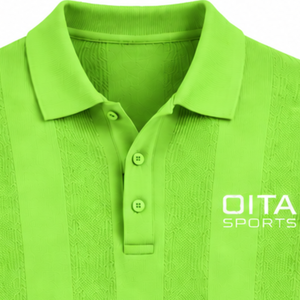 Neon Lime <b>Green</b> <b>Mens</b> Long Sleeve Knitted <b>Polo</b> <b>Shirt</b> Textured Vertical Stripe Pattern Ribbed Hem Smart Casual Premium Fashion T - Product Image 3