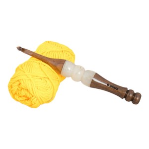 Premium Resin & Wood <b>Ergonomic</b> <b>Crochet</b> <b>Hook</b> with Beaded Handle, Smooth Grip, Handmade Craft Tool for Knitting and DIY Projects - Product Image 1