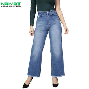 High Quality Women Denim Pants Straight Leg High Rise Jeans Comfort Stretch Wash Denim Trousers For Lady Dress - Product Image 1